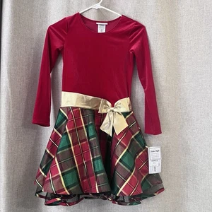 NUEVO Vestido Hipster Navidad Bonnie Jean Niña Talla 10 "Rojo Dorado a Cuadros" Nuevo con Etiquetas - Imagen 1 de 6