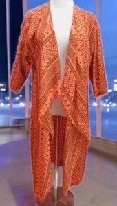 LuLaRoe Medium Coral Aztec Print Long Drape Cardigan Lightweight - Picture 1 of 9