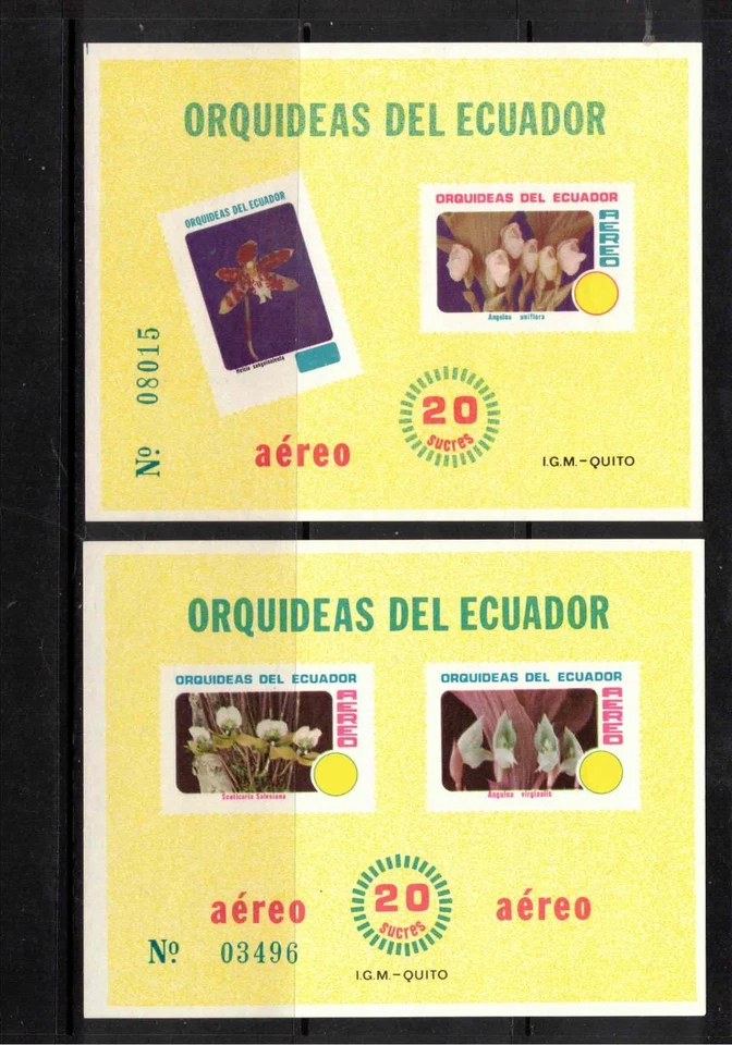 ECUADOR - 1980 Flores: Orquídeas hojas de recuerdo #C713-714 - En muy buen estado MNH Foto 1 de 1