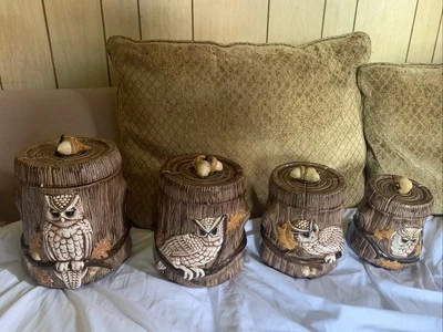 Set Of 4 Owl Cookie Jars/ Canasters - Image 1 of 4