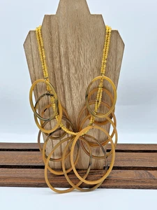 Chico’s Statement Necklace Yellow Beads Layered Tortoise Shell Oval Hoops 22" - Picture 1 of 7