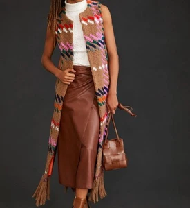 Vilagallo Anthropologie Boho Long Colorful Duster Cardigan Wool Italy Portugal - Picture 1 of 8