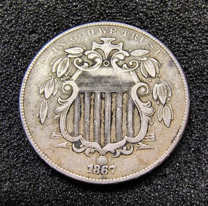 1867 - No Rays - Shield Nickel 5C - VF-XF Condition - Surviving Pop - 40K - Picture 1 of 22