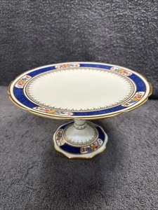 Antique Rare Cauldon Cabinet Cake Stand Blue Floral + Gold Leaf c.1905-1920 - Picture 1 of 11