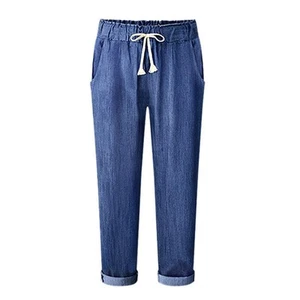 Damenjeans Haremshose einfarbig Kordelzug elastischer Bund Freizeit hoch1227 - Bild 1 von 2