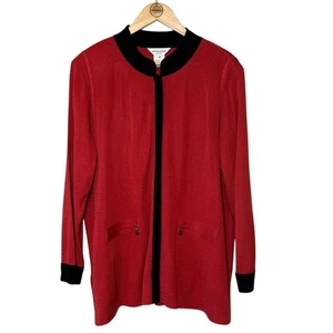 Exklusiv Misook Damen Blazer mit hohem Kragen Acryl Strick Reißverschluss rot Größe 2X Plus - Bild 1 von 11