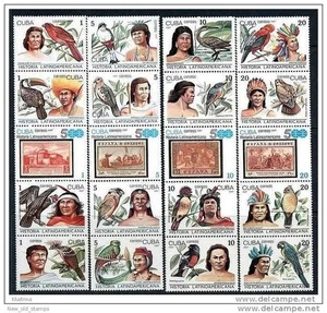 π HISTORY of LATIN AMERICA MNH BIRDS, COLUMBUS, INDIANS, STAMP ON STAMP - Picture 1 of 1
