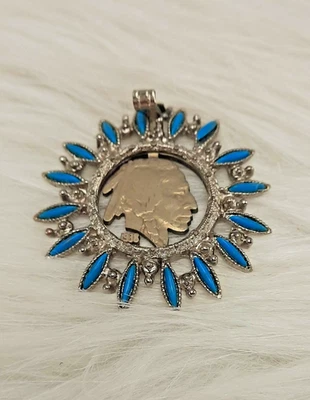 Indio nativo americano 1938 búfalo níquel con turquesa níquel plata Foto 1 de 4