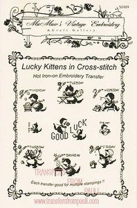 Lucky Kittens in Cross-stitch Hot Iron Transfers by MaMaw's Vintage Embroidery - Picture 1 of 1