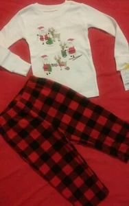 NW CARTER'S TODDLER SANTA RED BUFFALO PLAID CHRISTMAS FLEECE PJS PAJAMAS SET 2T - Picture 1 of 6