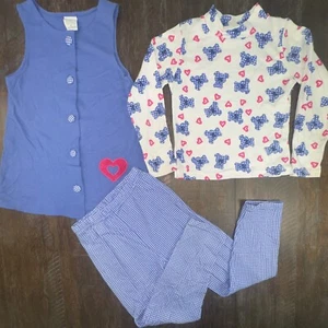 Vintage Hart Street Outfit Set Dress Top Leggings Hearts Teddy Bear Blue Size 6 - Picture 1 of 12