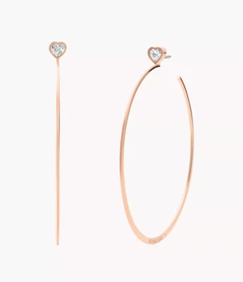 Michael Kors Large Whisper Hoop Earrings Rose Gold Steel CZ Heart Crystal MKJ... - Image 1 of 4