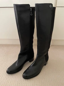 TAHARI Karlene Black Leather & Stretch Knee High Riding Boots Size 6M - Picture 1 of 3