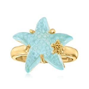 Ross-Simons IT Tagliamonte 16mm Blue Glass Starfish Rng in 18k Gold Plate - Picture 1 of 5