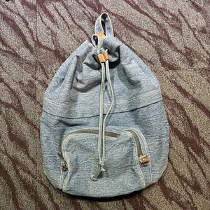 Y2K Vintage Denim Drawstring Bag Cinch Top Front Zip Pocket  Vendi Brand Taiwan - Bild 1 von 14