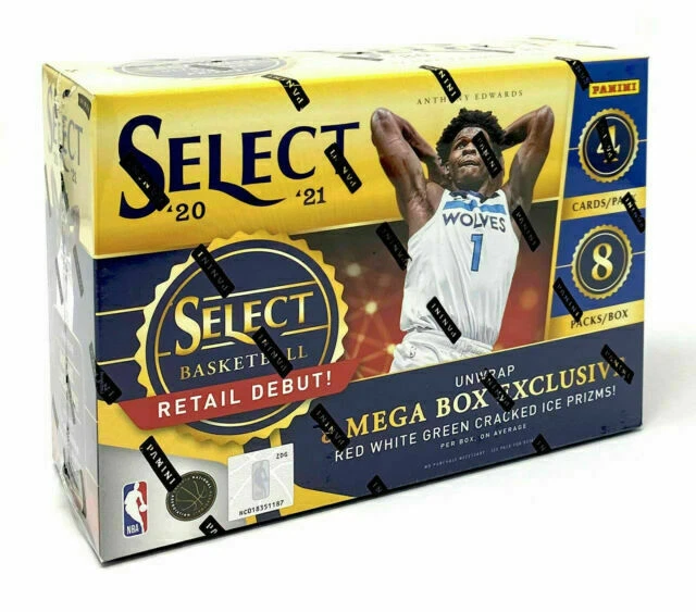 Panini Select 2020-21 NBA Trading Cards Mega Box (32 Cards, Red, White, Green Cracked Ice Prizms)