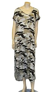 Women's Loose Fit Camouflage Short Sleeve Casual Dress Pockets 