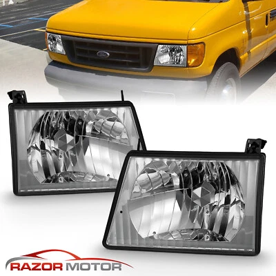 1992-2004 Chrome Headlights Pair For Ford Econoline Van E150 E250 E350 E450 Foto 1 de 4