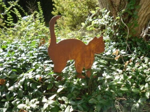 Gartenstecker kleine Katze mit Buckel aus Metall, Rost, Edelrost Gartendeko - Bild 1 von 6