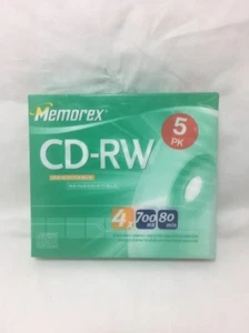 5 Pack Memorex CD-RW Rewritable Media 4x-700 MB-80 Min - New in Package - Picture 1 of 2