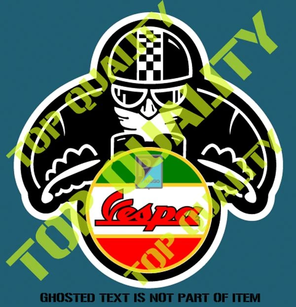 VINTAGE VESPA RIDER DECAL STICKER SUIT MOTO MOTORCYCLE DECALS STICKERS - Image 1 of 1