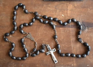 Antique 1930s Large Beads carved ebony Rosary Beads - Picture 1 of 2