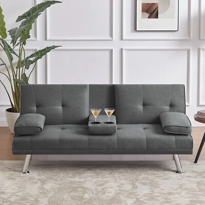 Sofá cama futón convertible sofá para sala de estar con 2 portavasos Foto 1 de 4