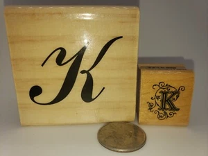 Set of 2 Upper Case Capital Letter K Ornate Wood Rubber Stamp - Picture 1 of 6