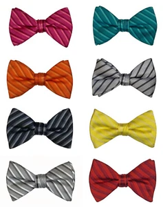 Mens Striped Bow Tie Adjustable Pre-Tied Silver Red Green Blue Pink Purple Black - Picture 1 of 32