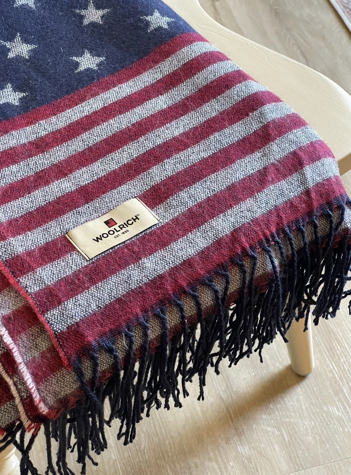 Woolrich Stars & Stripes Americana Thin Wool Blend Throw Blanket W/ Fringe - Image 1 of 4