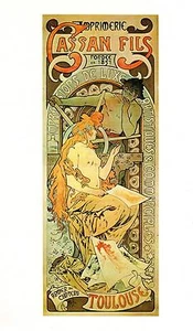 Alphonse Mucha 1976 Authentic Vintage Art Nouveau Print "Imprimerie Cassan Fils" - Picture 1 of 1