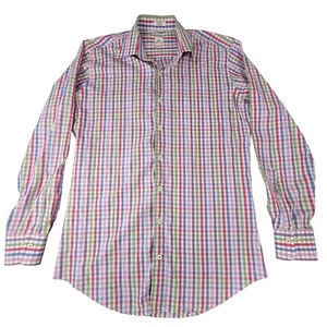 Peter Millar Shirt Mens Medium White Pink Purple Plaid Long Sleeve Button Up - Picture 1 of 10