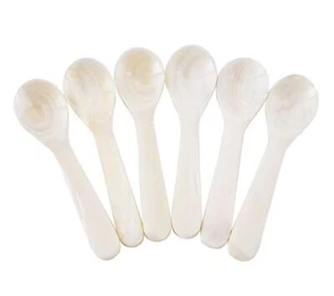 Set Of 6 White Mother Of Pearl Mop Caviar Spoons For Caviar Egg Icecream Coffee - Picture 1 of 6