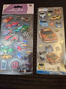 Scrapbook Lot of 2 Dimensional Sticker pks Shiny Nascar EK Racecars Racecar Car - Picture 1 of 3