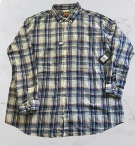 Johnny Bigg Eden Check Linen Shirt Blue Plaid Long Sleeve ButtonUp Men’s 3XL NWT - Picture 1 of 6
