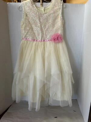 Jona Michelle Girls Dress Sequin Top Tulle Bottom Tie Back Yellow & Pink Size 5 - Image 1 of 4