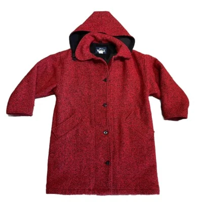 Chaqueta con Capucha de Colección Woolrich Hecha en EE. UU. Abrigo de Lana Rojo Tweed para Mujer Talla Pequeña Foto 1 de 4