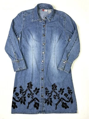Faded Glory Denim Shirt Dress Women’s Large (12/14) 1972 Special Edition Floral - Image 1 of 4