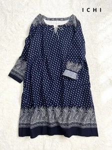 Vestido ICHI Floral Patrón Paisley Azul Marino F/S de Japón - Imagen 1 de 13