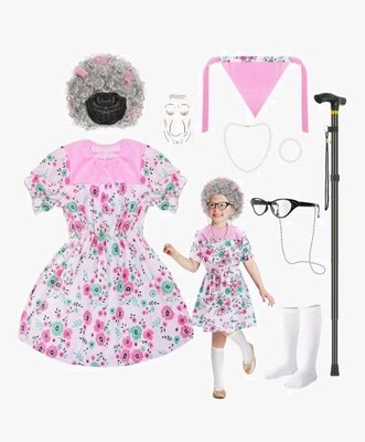 Juego de 10 piezas de disfraz de anciana para niños. 100 días de escuela. Medidas en la foto. Foto 1 de 4