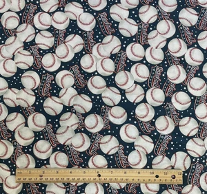 Fabric 4th July Patriotic Baseball Sports Balls Red Blue 100% Cotton Quilt 7/8 y - Picture 1 of 1