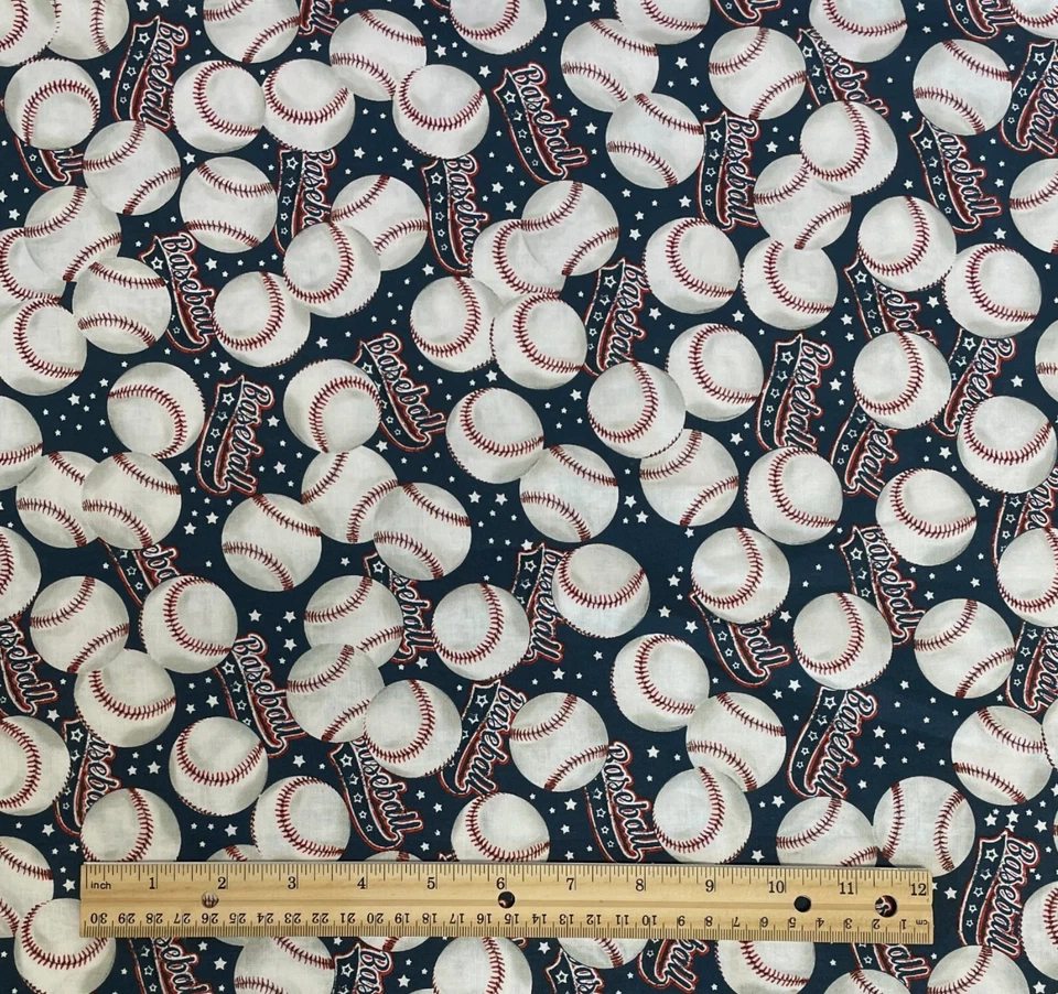Fabric 4th July Patriotic Baseball Sports Balls Red Blue 100% Cotton Quilt 7/8 y - Image 1 of 1