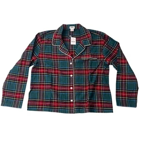 Neu mit Etikett J. Crew kariertes Flanell Pyjama Oberteil L rot grün Urlaub Schlafhemd - Bild 1 von 4