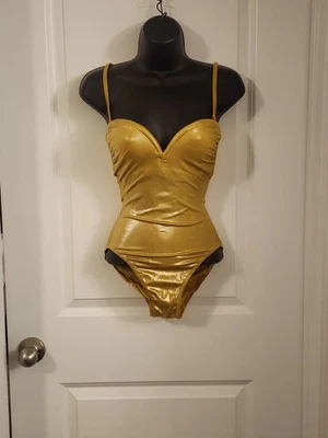Traje de baño Gottex vintage hecho en EE. UU. dorado metálico de una pieza Foto 1 de 4