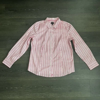 Talbots Non-Iron Button Up Shirt Womens 14 Pink  Stripe Stretch Office Career - Image 1 of 4