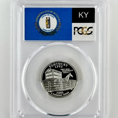 Kentucky Silver Quarter PR 70 DCAM PCGS 2001 S Best Top Grade 25c State Flag KY - Image 1 of 4
