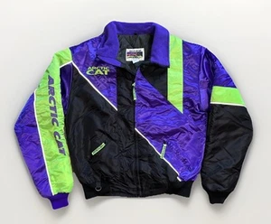 Men's VTG 90's Arctic Cat Snowmobile Black Purple Green Quilt Lined Med Jacket - Picture 1 of 16