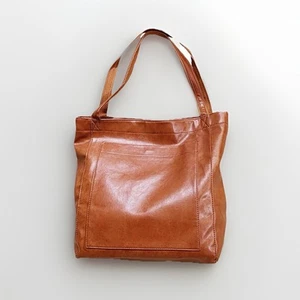 Retro Vegan Leather Shoulder Tote Bag Large Brown Handbag Work Travel Satchel - Picture 1 of 11