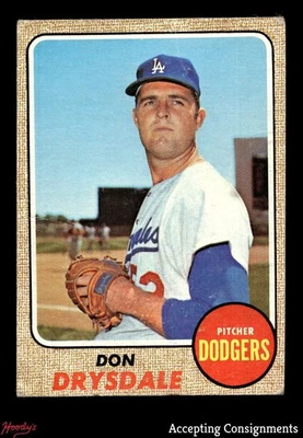 1968 Topps #145 Don Drysdale Dodgers baja calidad (arruga) Foto 1 de 2