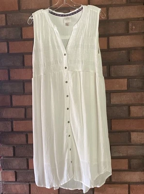 NEW Knox Rose WHITE Sleeveless RAYON gauzy SUN dress lined smocked button size M - Image 1 of 4